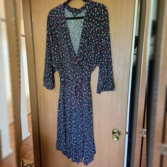 Torrid Black Dot Studio Knit Wrap Dress - Picture 3 of 5